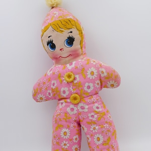 Peluche bambola di pezza con faccia stampata, vintage anni '60