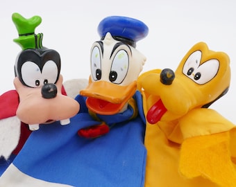 1980年代のウォルト・ディズニーのグーフィー、プルート、ドナルドダックの手袋型パペット3体セット