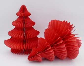 Vintage Mid-Century Honeycomb Paper Christmas Tree Decorations