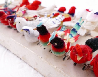 Vintage Mid-Century Chenille Birds Ornaments - Pick and choose option!
