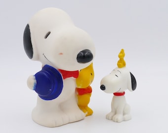 Vintage 1972 Paire de jouets en caoutchouc Snoopy Woodstock Squeaky Toy Peanuts Charlie Brown