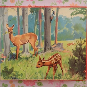 Vintage 1950's Wooden Puzzle of Deer in the Forest