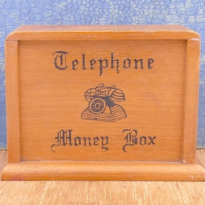 Vintage Wooden Telephone Money Box Coin Bank Savings Bank Penny Bank