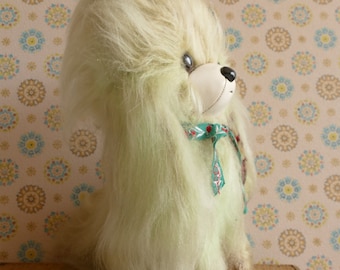 Vintage 1960's Japan Fluffy Lime Green Glook Style Dog Soft Toy