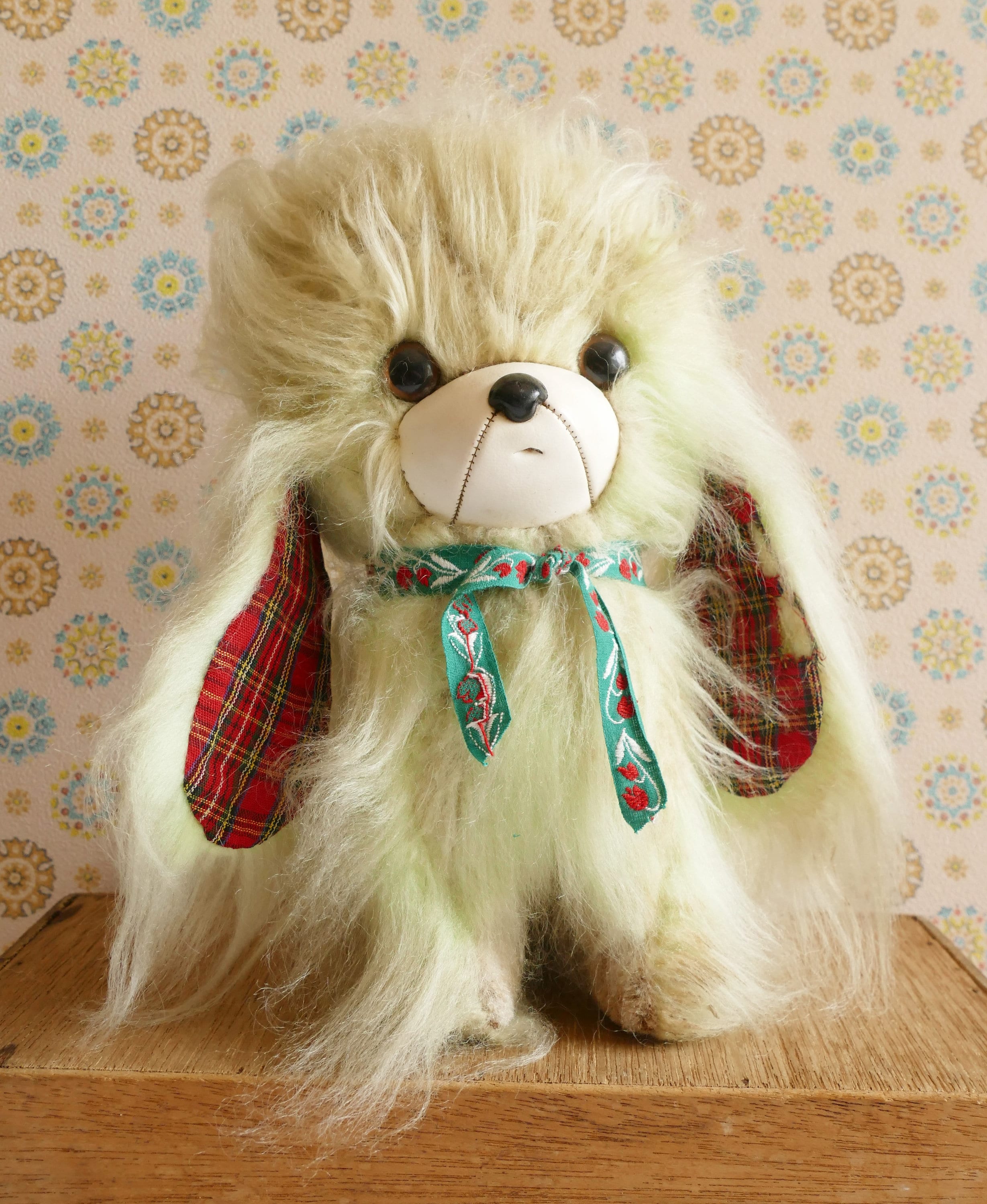Vintage 1960's Japan Fluffy Lime Green Glook Style Dog Soft