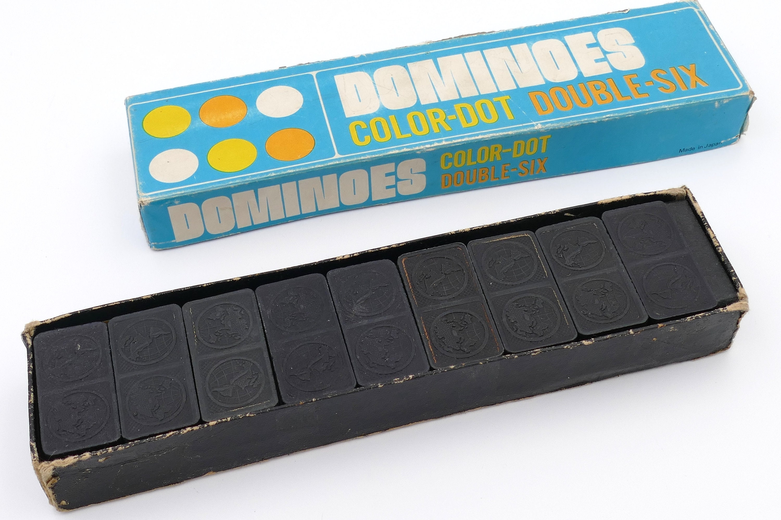ニチユー　ドミノ Vintage 1960's Japan Color-dot Double-six Dominoes Complete