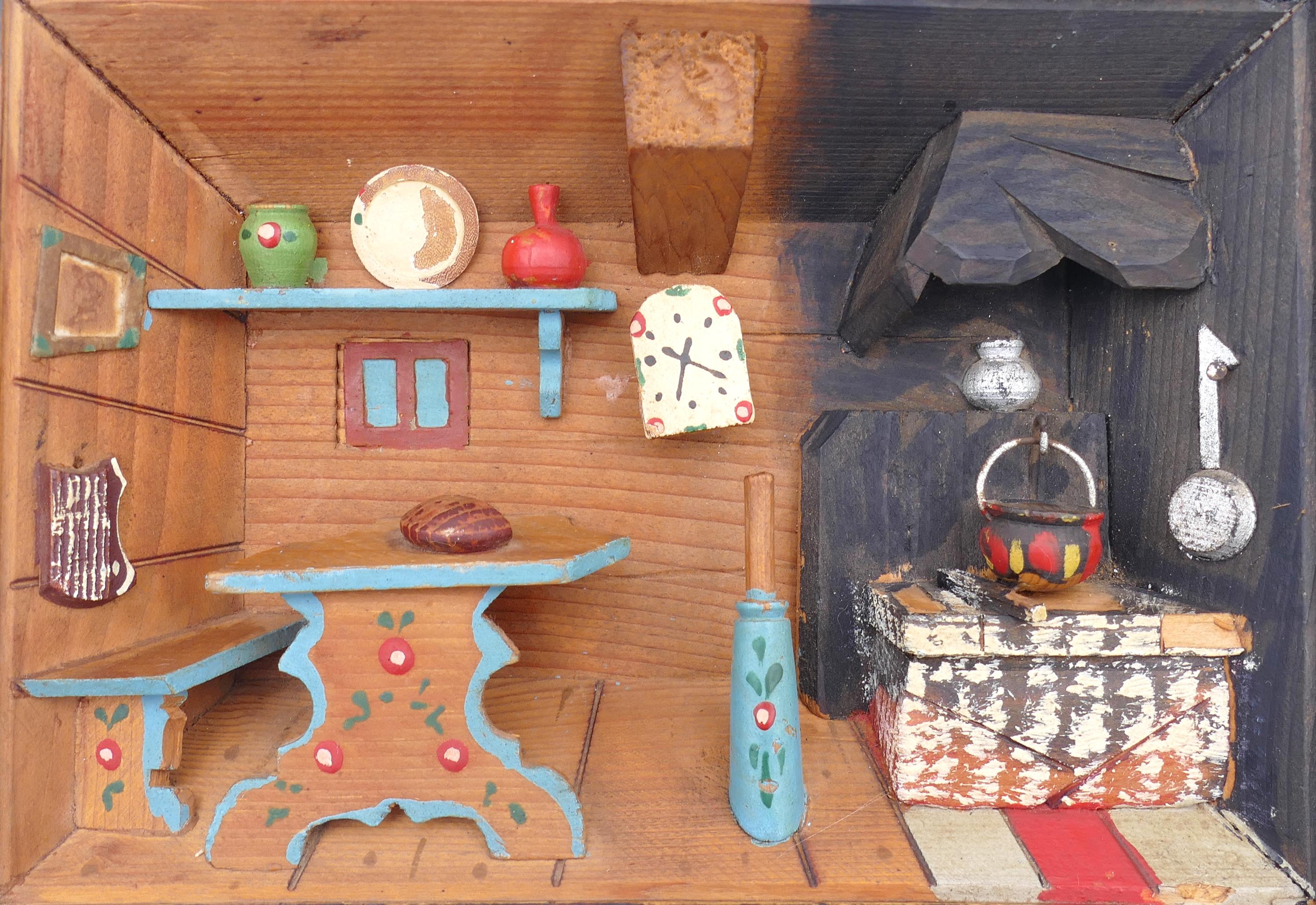 1950's European Wooden Hand Carved Handmade Alpine Kitchen Hearth