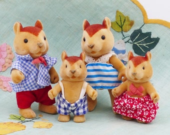 Família Esquilo da Floresta dos anos 80 - Pai, Mãe, Menino e Menina - Brinquedo Vintage MC