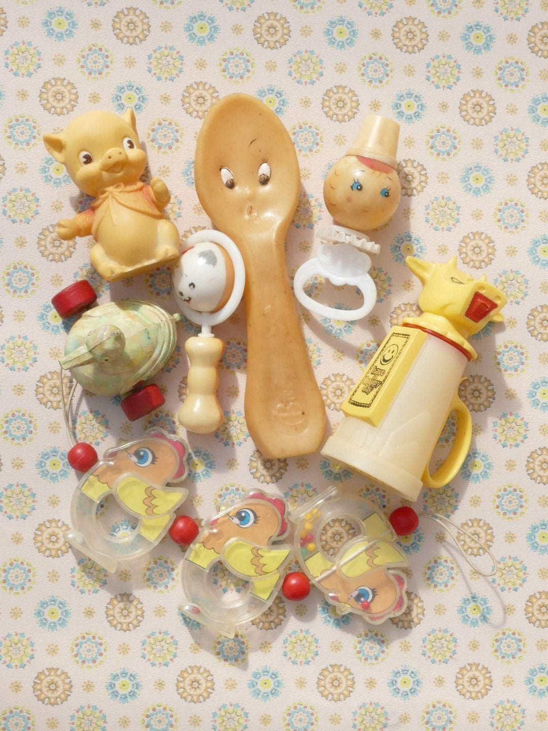 1960's Vintage Baby Toy Squeaky Toy Rattle Lot