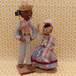 Pair of Vintage Handmade Brazilian Folk Art Heritage Dolls