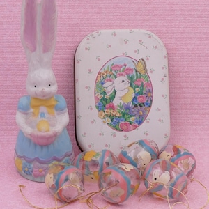Vintage Easter Decoration Lot Easter Bunny Tin Easter Ornaments Easter Bunny Bell