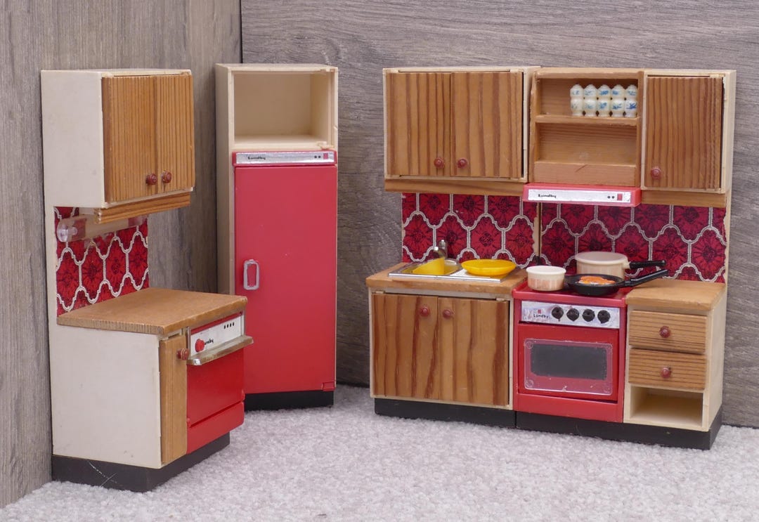 1970's Pretend Play Toy Lundby Dollhouse Kitchen Furniture Set Fridge ...