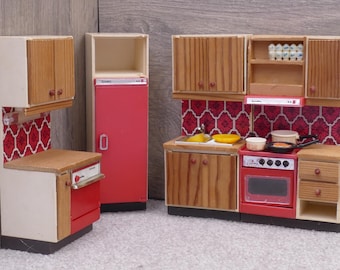 1970er Jahre Pretend Play Spielzeug Lundby Puppenhaus Küchenmöbel Set Kühlschrank Sink Ofen Ofen Schrank Schweden