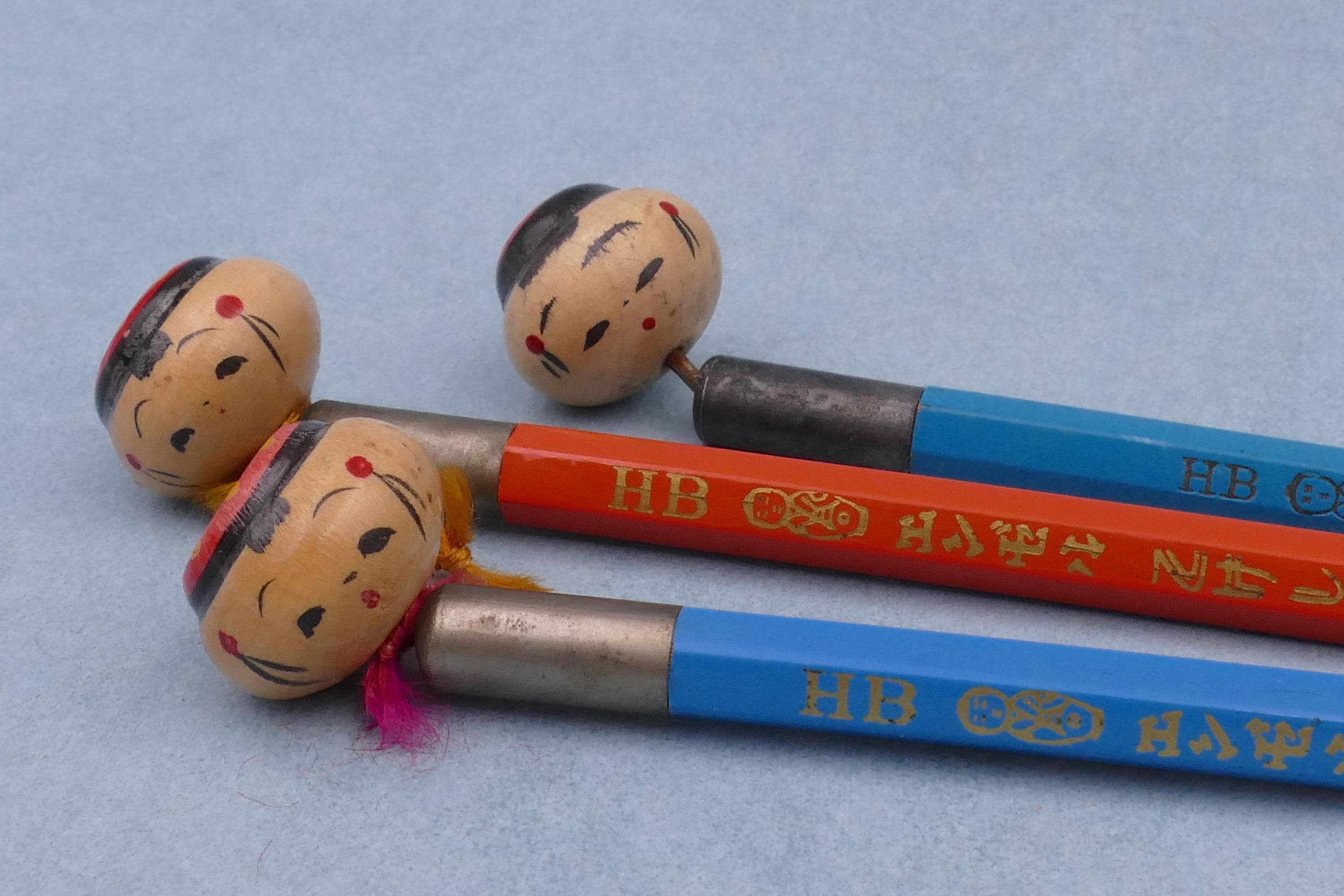 1970's Vintage Bobblehead Kokeshi Doll Pencils Vintage China