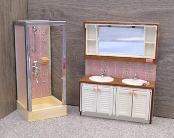 Lot meubles de salle de bain pour maison de Poupées Lundby vintage