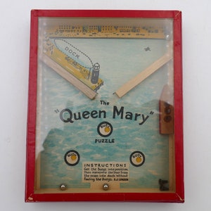 1950's The Queen Mary Dexterity Ball-in-the-hole Puzzle Made in England