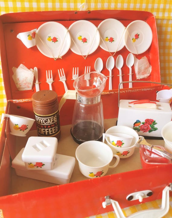 1950's Vintage Japan Made De Luxe Snack and Coffee Set Childs Toy Doll  Kitchen Pretend Play Rare