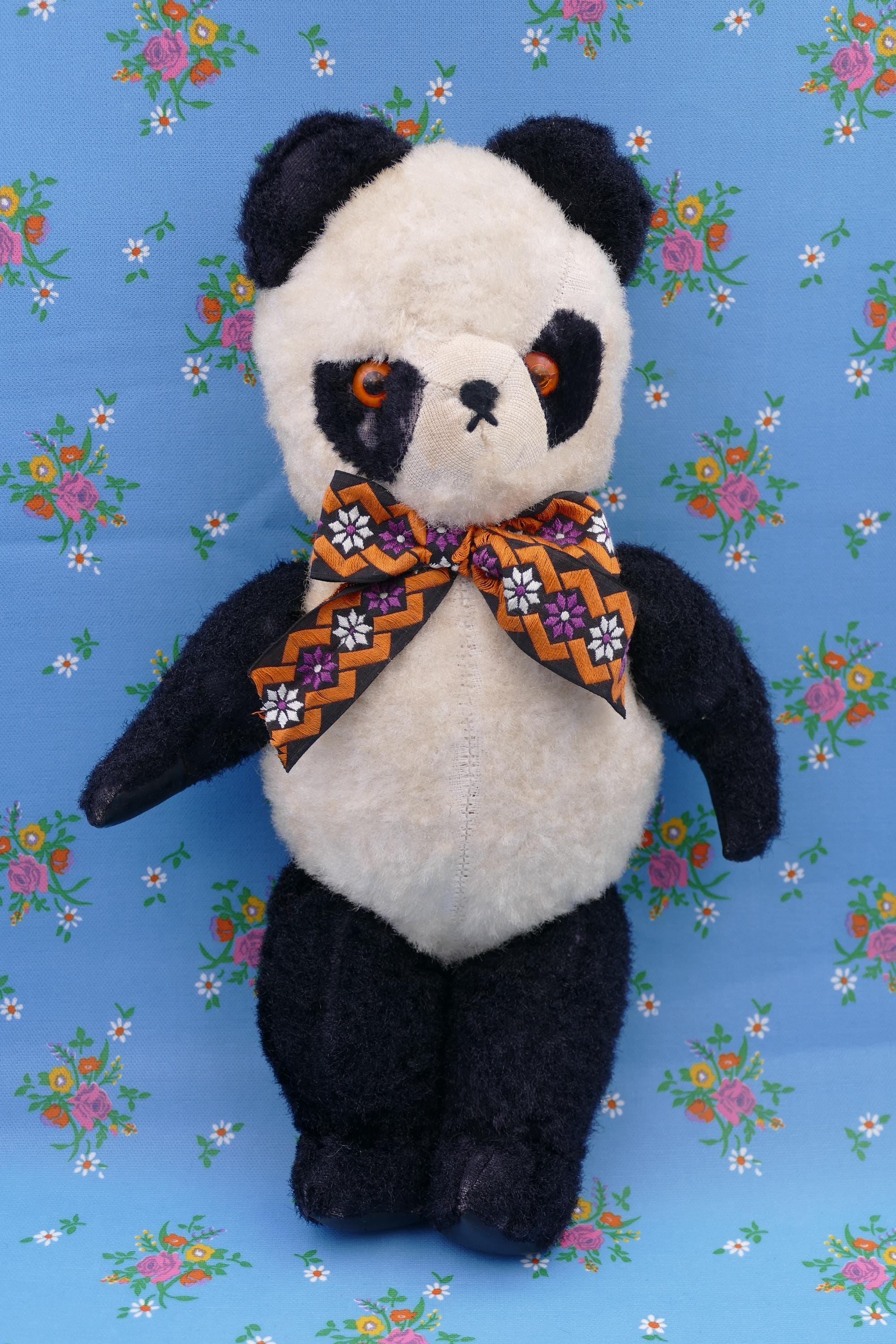 Vintage 1950's Wool Plush Jointed Panda Bear Teddy Bear Soft Toy