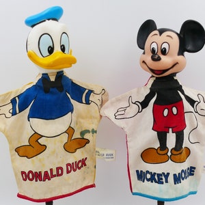 Pair of 1950&#39;s Japan Mickey Mouse Donald Duck Hand Glove Puppets