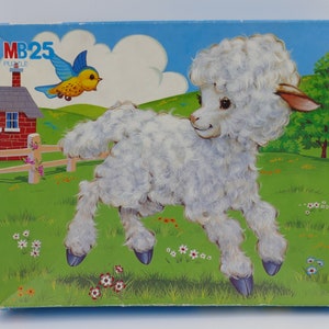 1970er Vintage Lamm Schaf 25-teiliges Brettspiel Jigsaw Puzzle Komplette Originalverpackung