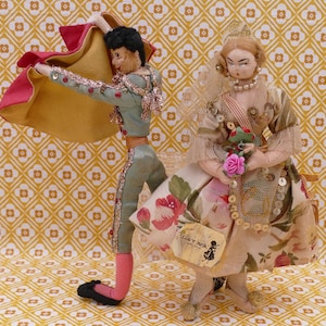 Vintage 1950&#39;s Spanish Handmade Hand-painted Folk Art Layna Ballerina Dancer Klumpe Roldan Matador Dolls