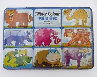 ヴィンテージ 1950 年代 水彩絵の具箱 ページ オブ ロンドン ブリキ