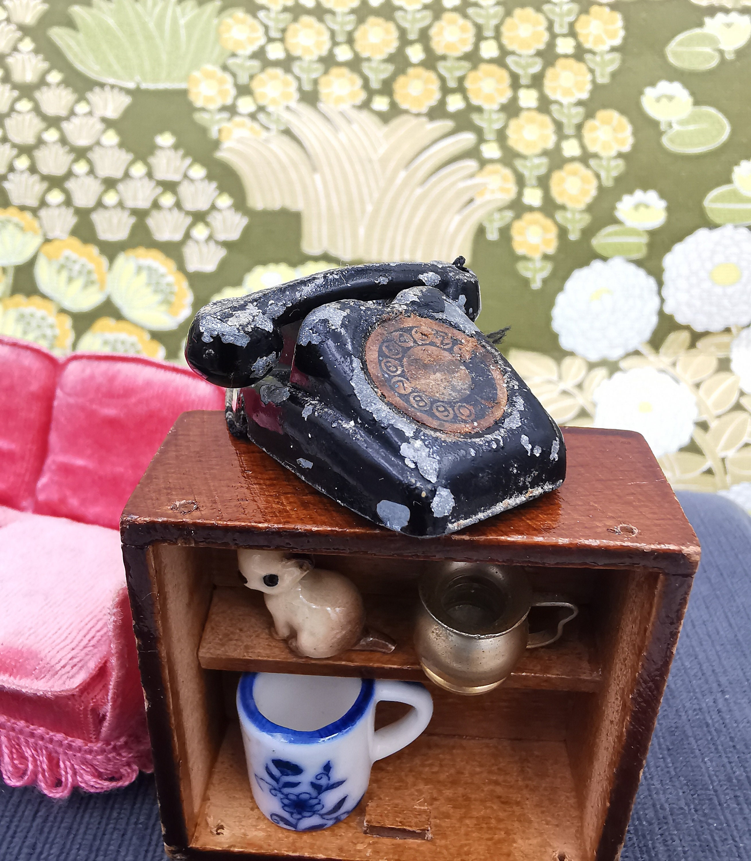 Vintage Miniatur Metall Spielzeug Telefon Puppenhaus Telefon