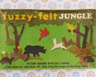 Vintage 1965 Fuzzy-felt Jungle Toy Activity Game Original Box