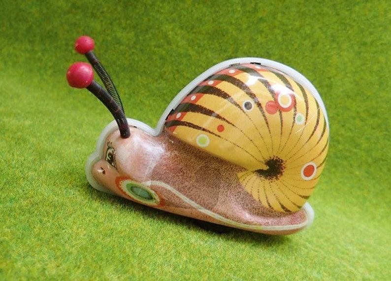 Tin Litho 1970's Wind-up Snail Crawler Original Box image 3