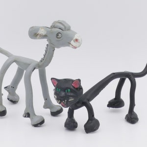 1980&#39;s Pair of Rubber Animal Cat Mule Bendy Figurines Hong Kong