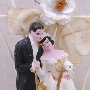 Vintage Mid-Century 1940's Chalkware Bride Groom Wedding Cake Topper Cake Décor