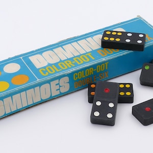 Vintage 1960&#39;s Japan Color-dot Double-six Dominoes Complete Original Box