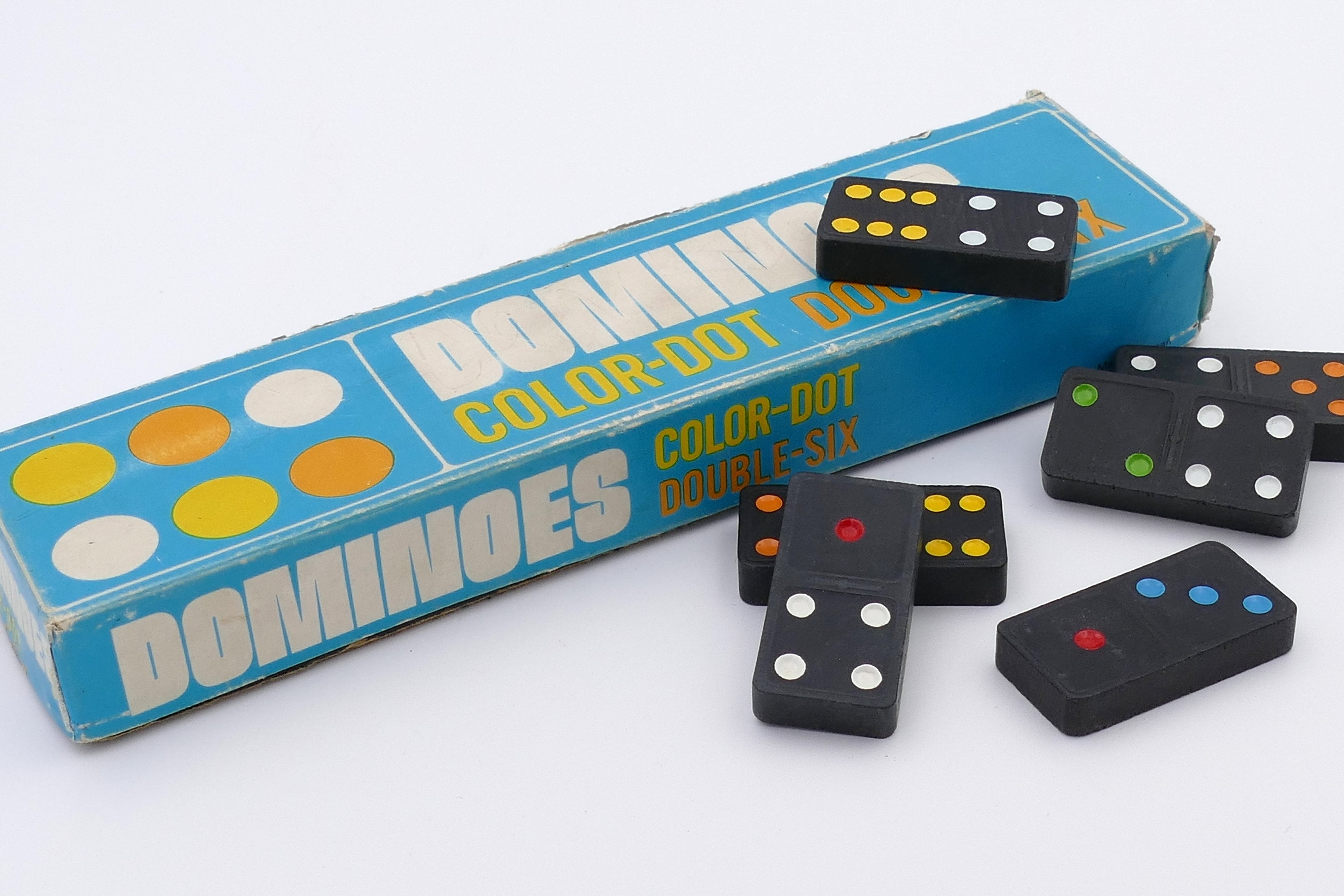 ニチユー ドミノ Vintage 1960's Japan Color-dot Double-six Dominoes
