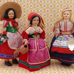 Trio of Vintage Eros Florence Istria Italian Handmade Folk Art Dolls