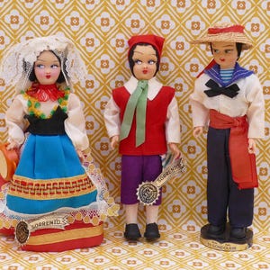 Trio of Vintage Eros Lela Italian Handmade Folk Art Figurine Dolls