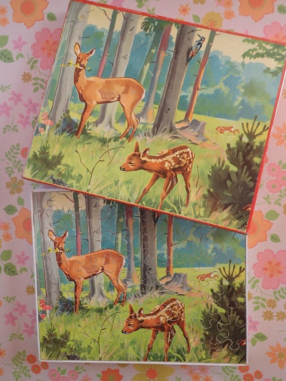 Puzzle Classique 100 pièces Dessin Cerf Fleurs Animal De La Foret