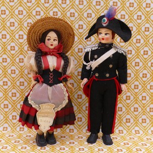 Pair of Vintage Eros Italian Handmade Folk Art Dolls