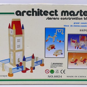 Vintage 1970&#39;s Architect Master Sterero Construction Block Building Toy Set Original Box