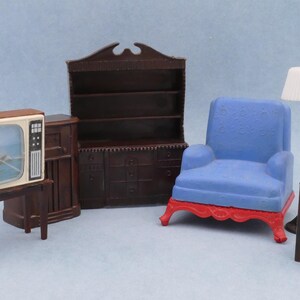 Casa de muñecas de juguete de simulación de los años 50, conjunto de muebles de salón Renwal Hong Kong