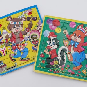 Vintage Japan 1950&#39;s Basic Children&#39;s Tray Board Jigsaw Puzzle Pair