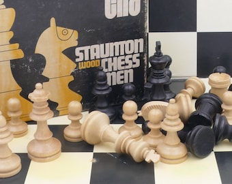1970's Vintage Chess Board Game Wooden Pieces Complete