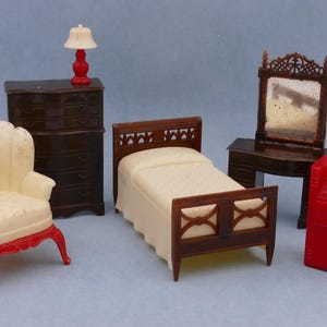 Casa de muñecas de juguete de simulación de los años 50, conjunto de muebles de dormitorio renovado
