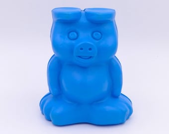 Vintage Kitsch Blau Kunststoff Sparschwein Spardose Münze Bank Sparkasse Penny Bank