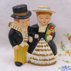 Vintage Mid-Century 1940's Chalkware Bride Groom Wedding Ornament Cake Topper Cake Décor