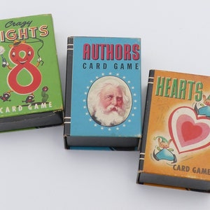 1950er Trio von Miniaturspielkarten Crazy Eights Autoren Hearts Withman