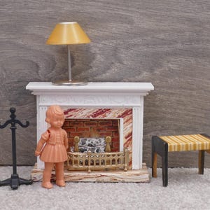 1970年代 ごっこ遊びおもちゃ Lundby ドールハウス 暖炉セット ランプ スツール スウェーデン製
