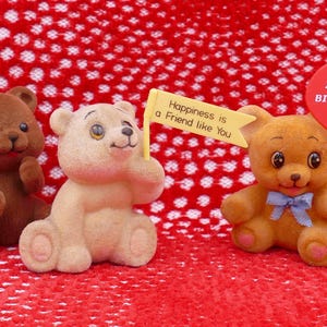 Trio of Vintage Flocked Teddy Bear Novelty Toy Figurines