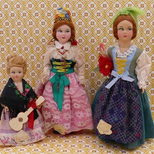 Trio of Vintage Magris Roma Italian Handmade Folk Art Dolls