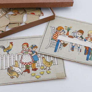 Pair 1950&#39;s Vintage Children Picture Jigsaw Puzzle Complete
