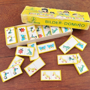 Vintage 1960&#39;s Children Dominoes Bilder Domino Original Box